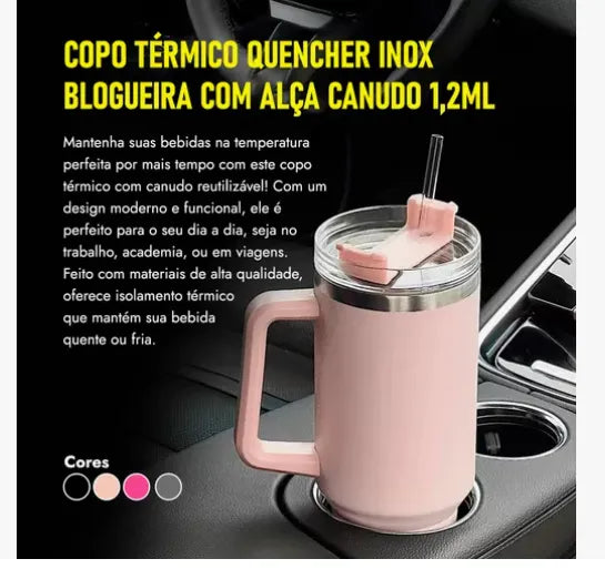 Copo Térmico Inóx Com Alça Canudo