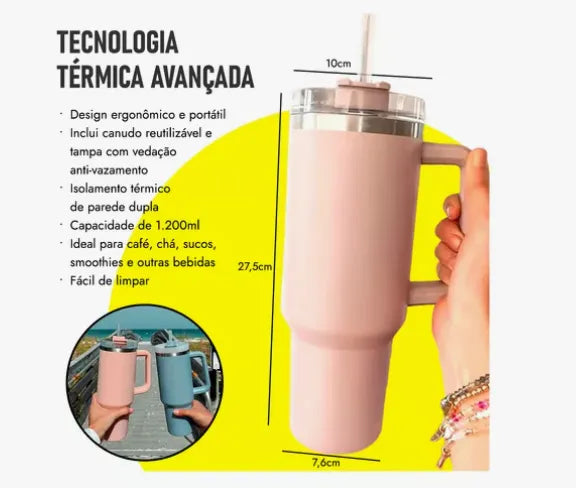 Copo Térmico Inóx Com Alça Canudo