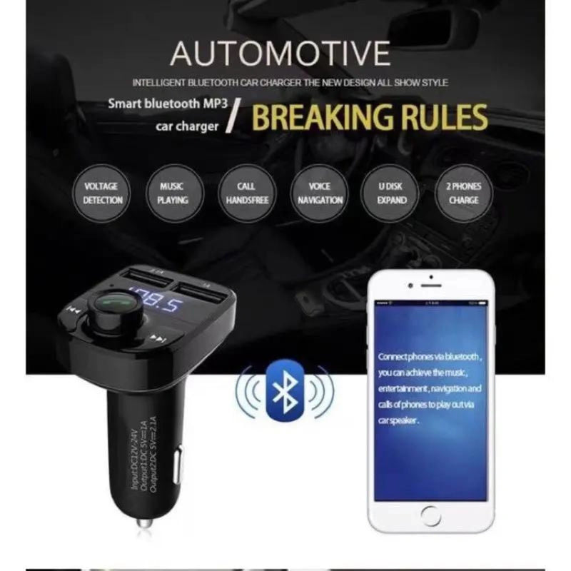 Carregador de Carro Transmissor FM Bluetooth Rádio Mp3